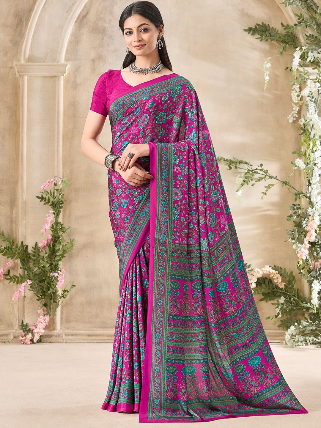

Mitera Floral Saree, Pink