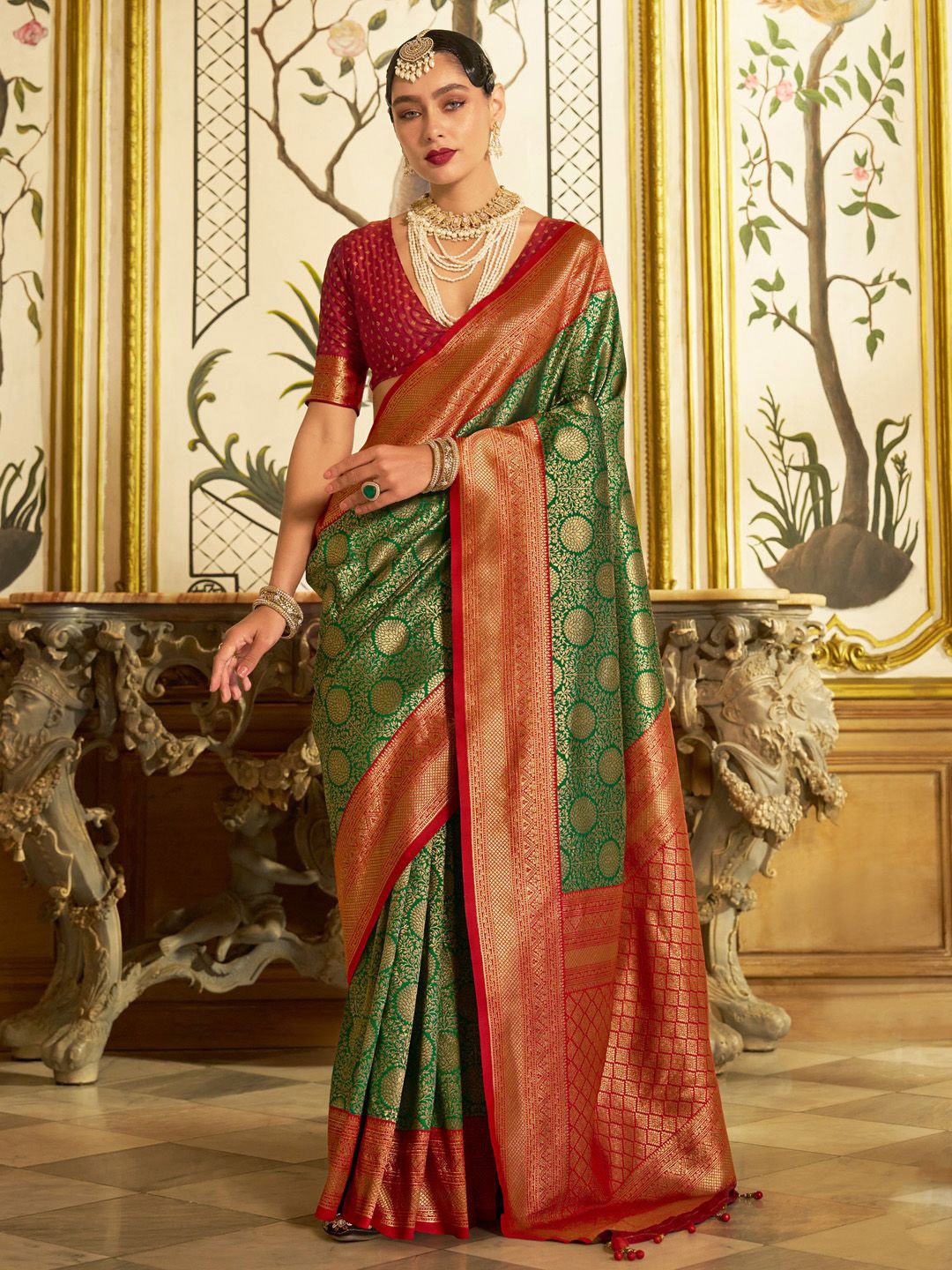 

Anouk Woven Design Zari Kanjeevaram Saree, Green