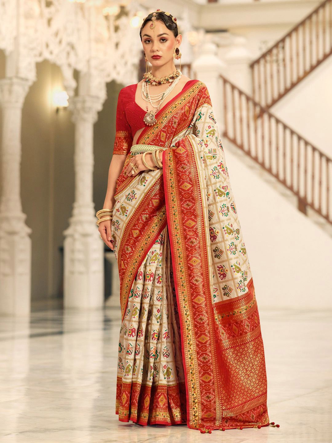 

Anouk Woven Design Zari Patola Saree, Cream