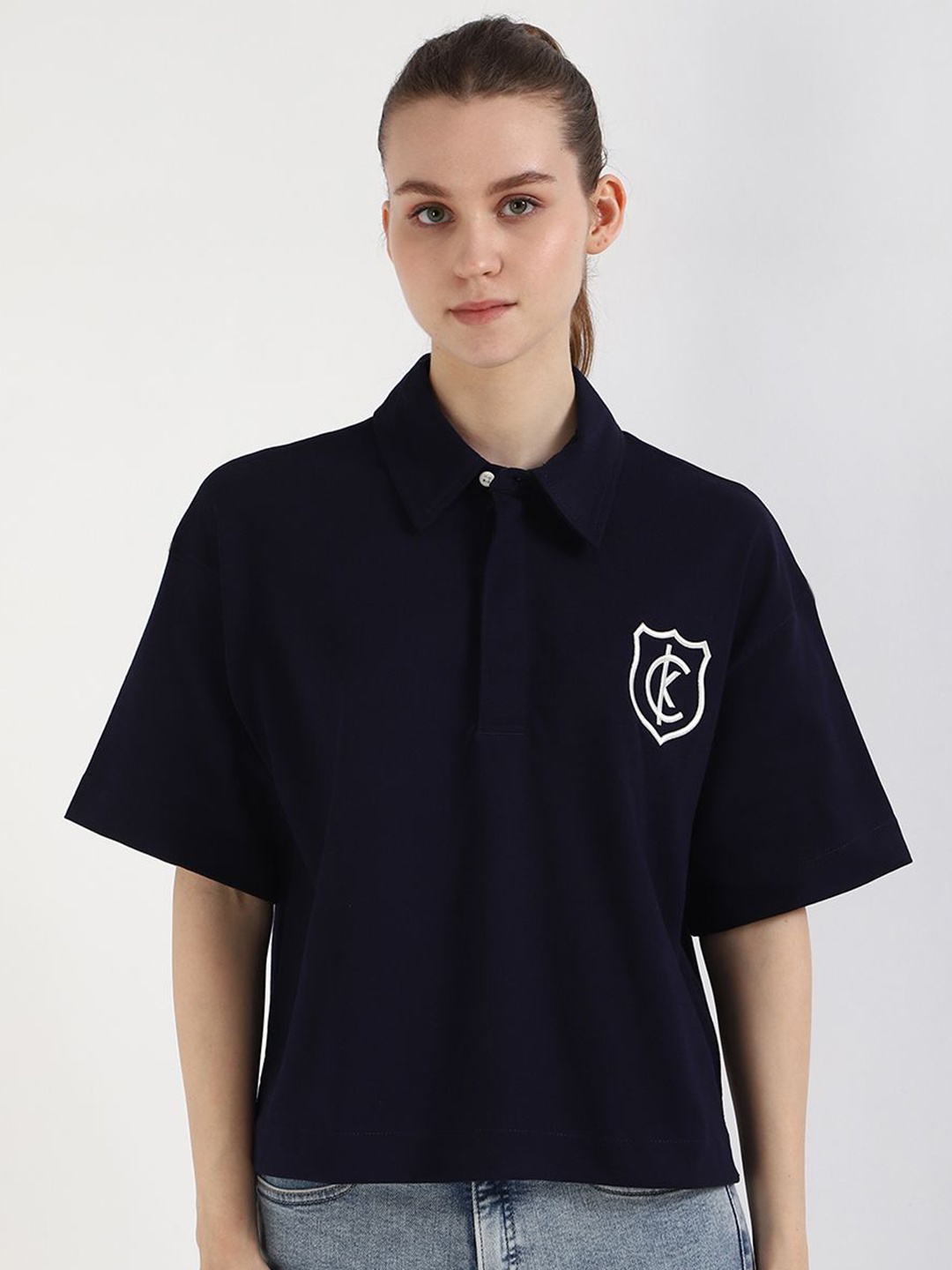 

Calvin Klein Jeans Women Extended Sleeves Cotton Shirt Style Top, Blue