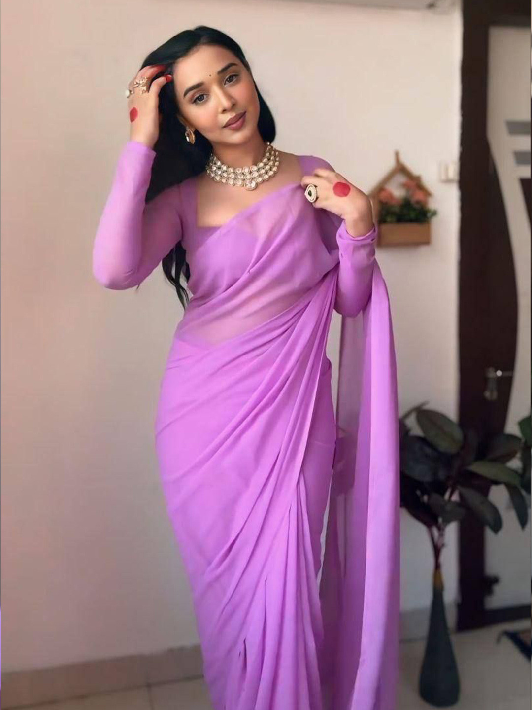 

ZIBLON Solid Ready To Wear Saree, Purple