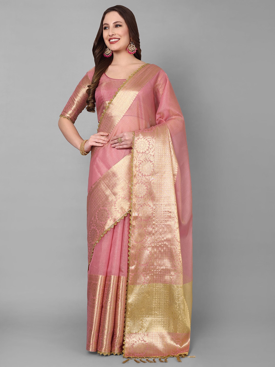 

Vastrang Woven Design Zari Tissue Saree, Pink