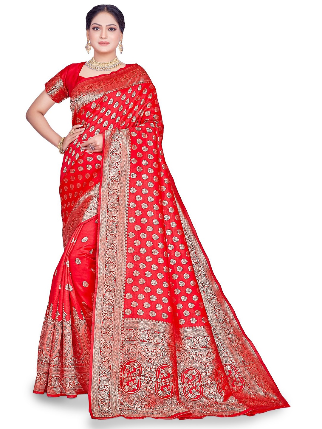 

Melok Woven Design Zari Art Silk Banarasi Saree, Red