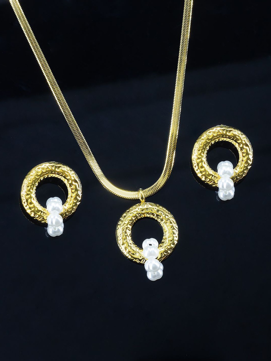 

PRIVIU Gold-Plated Stainless Steel Pearl Beaded Jewellery Set