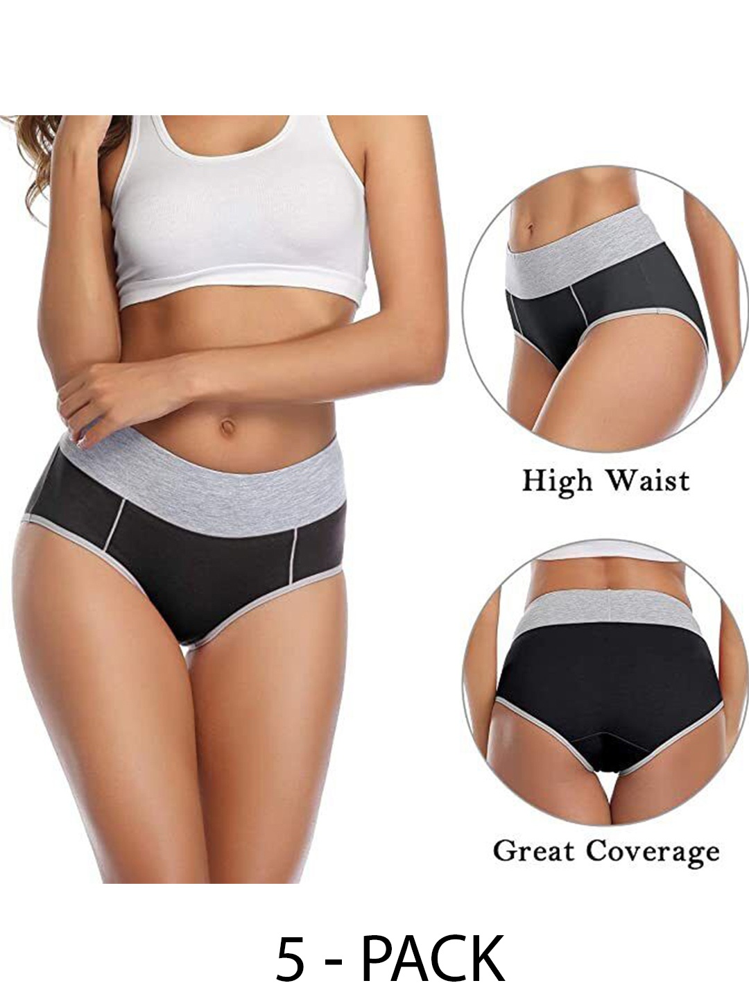 

Diving Deep Women Pack of 5 Colourblocked Mid-Rise Cotton Hipster Briefs, Black