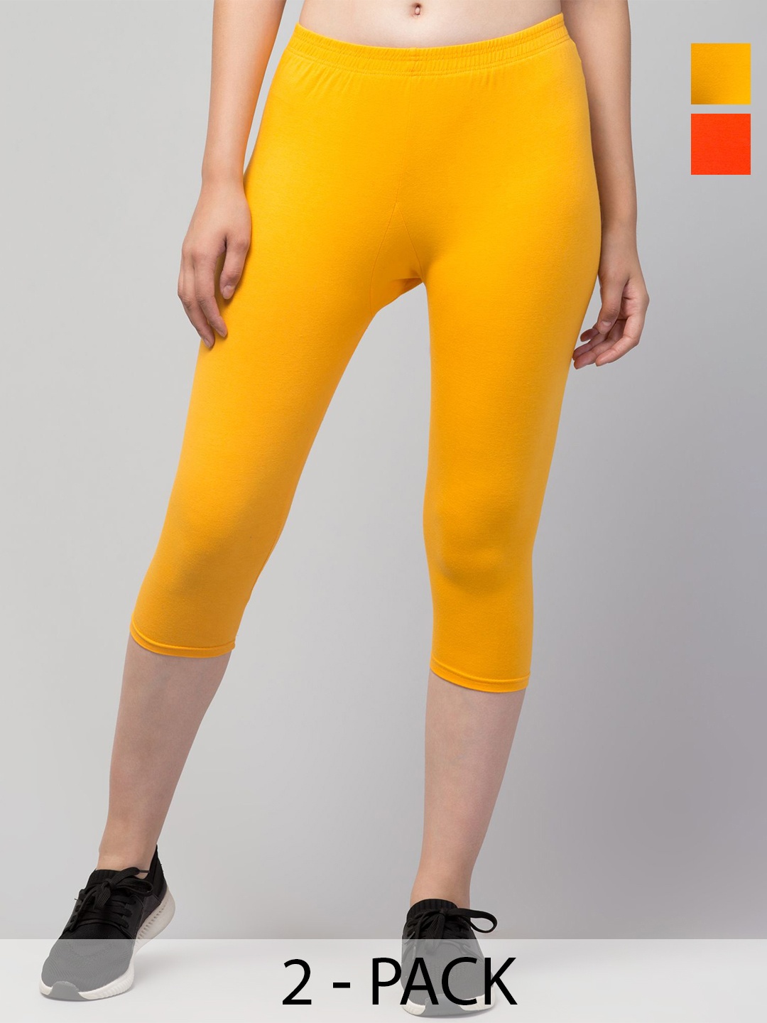 

ULLAS Women Pack of 2 Pure Cotton Skinny Fit Capris, Orange