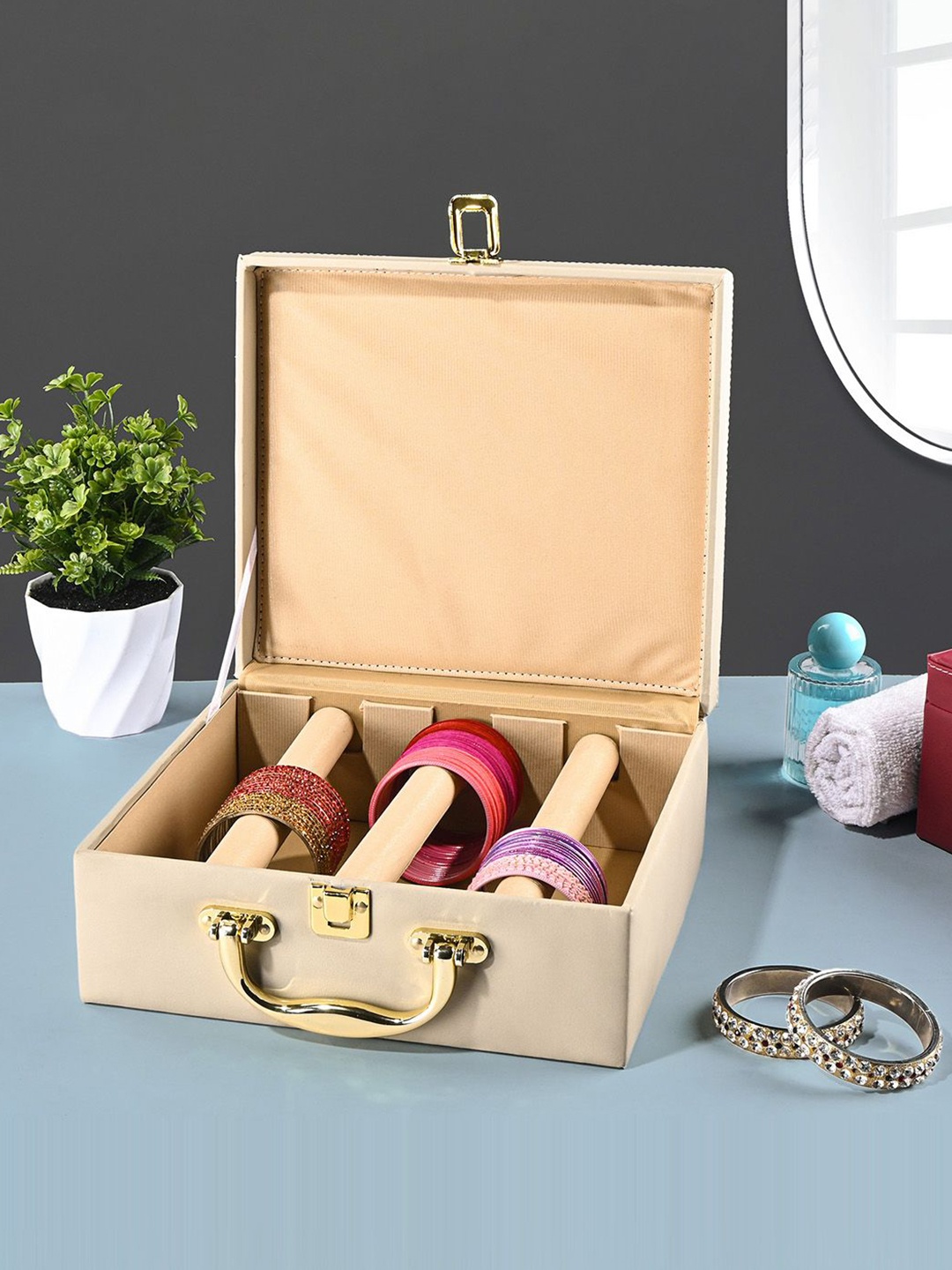 

Kuber Industries Beige Set of 2 Faux Leather Bangle Box Jewellery Organisers