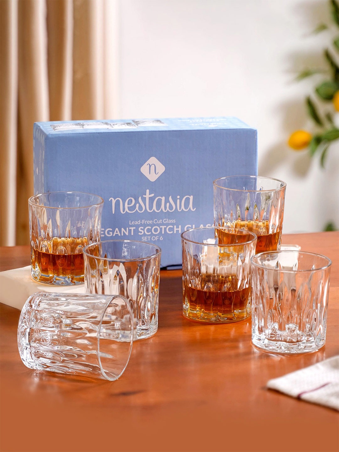 

Nestasia Transparent 6 Pieces Textured Whiskey Glass 350 ml each
