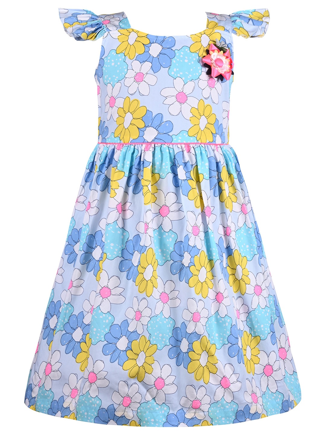 

Wish Karo Floral Print Flutter Sleeve Satin A-Line Dress, Blue