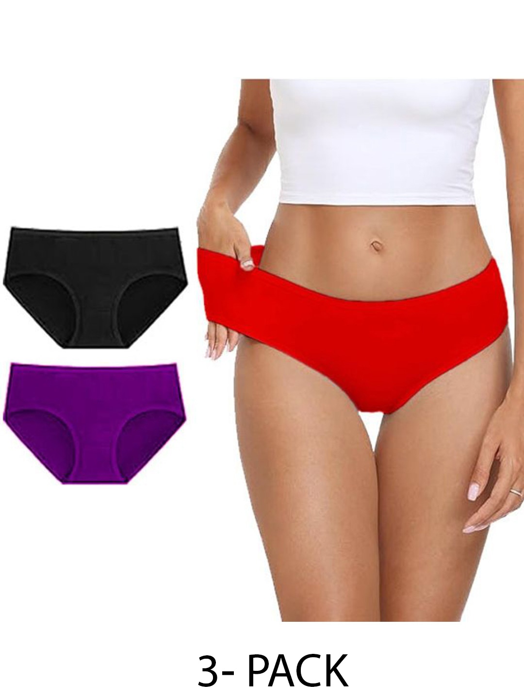 

Diving Deep Pack of 3 Women Cotton Hipster Briefs, Red