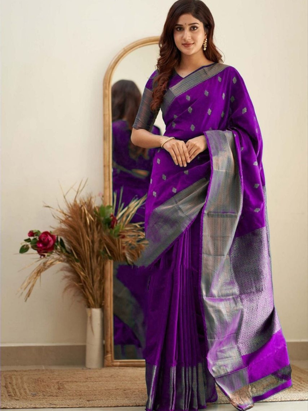 

Anouk Ethnic Motifs Zari Banarasi Saree, Purple