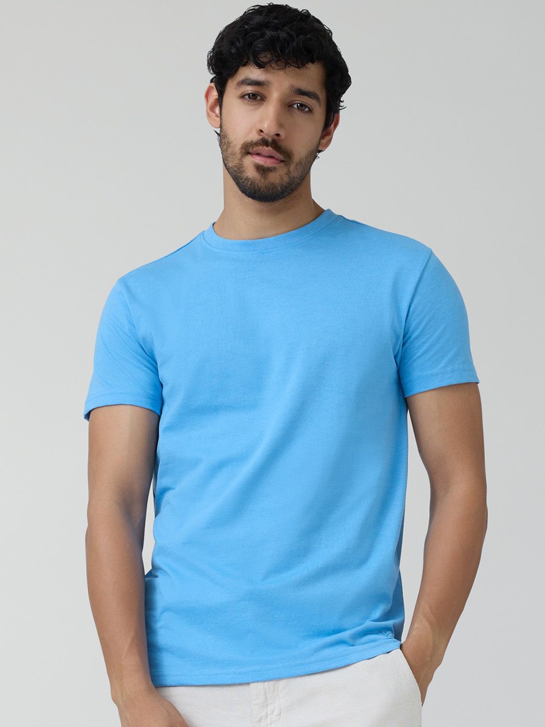 

XYXX Cotton Rich Solid Code T-shirt for Men, Blue