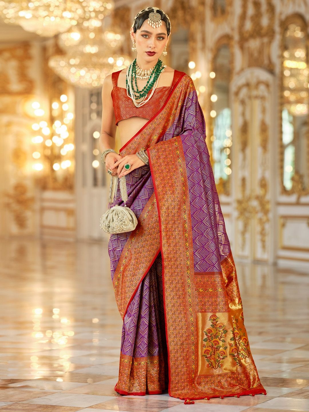

Anouk Ethnic Motifs Zari Kanjeevaram Saree, Purple