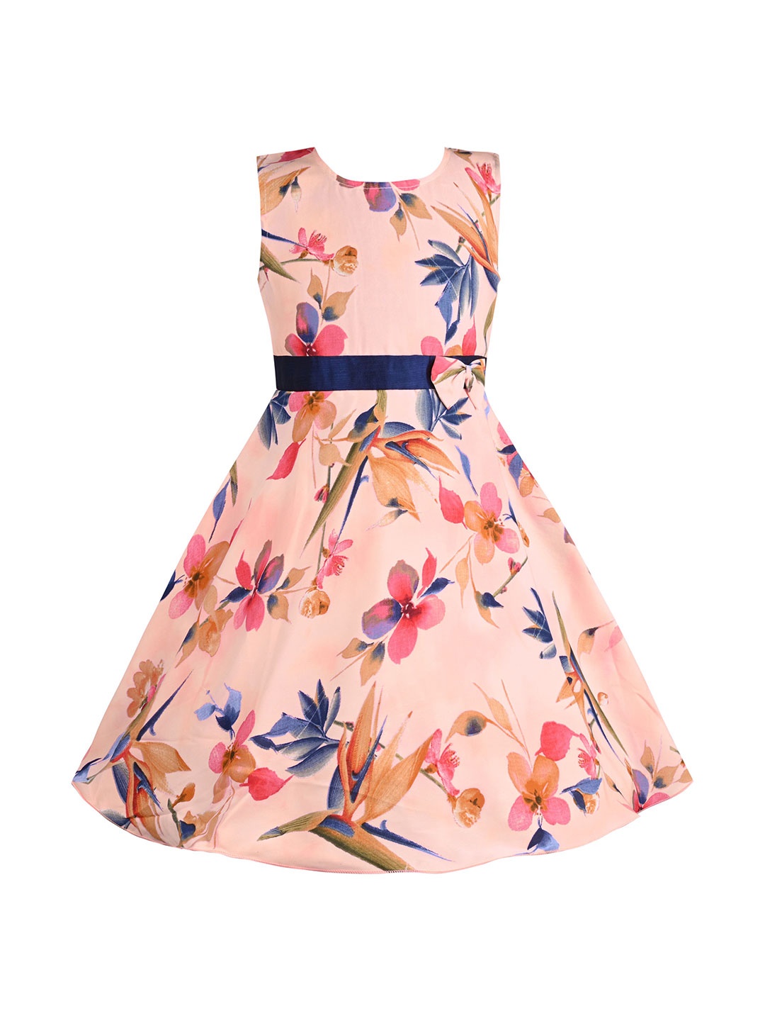 

Wish Karo Floral Print Georgette Fit & Flare Dress, Peach