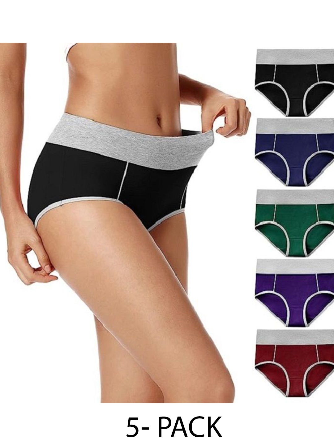 

Diving Deep Women Pack of 5 Colourblocked Mid-Rise Hipster Briefs, Black