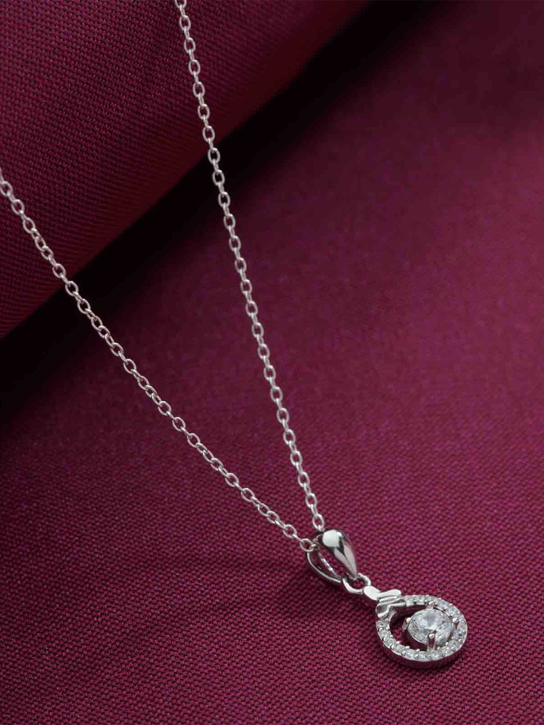 

Gargi by P. N. Gadgil & Sons 925 Sterling Silver Stone Studded Circular Pendant With Chain
