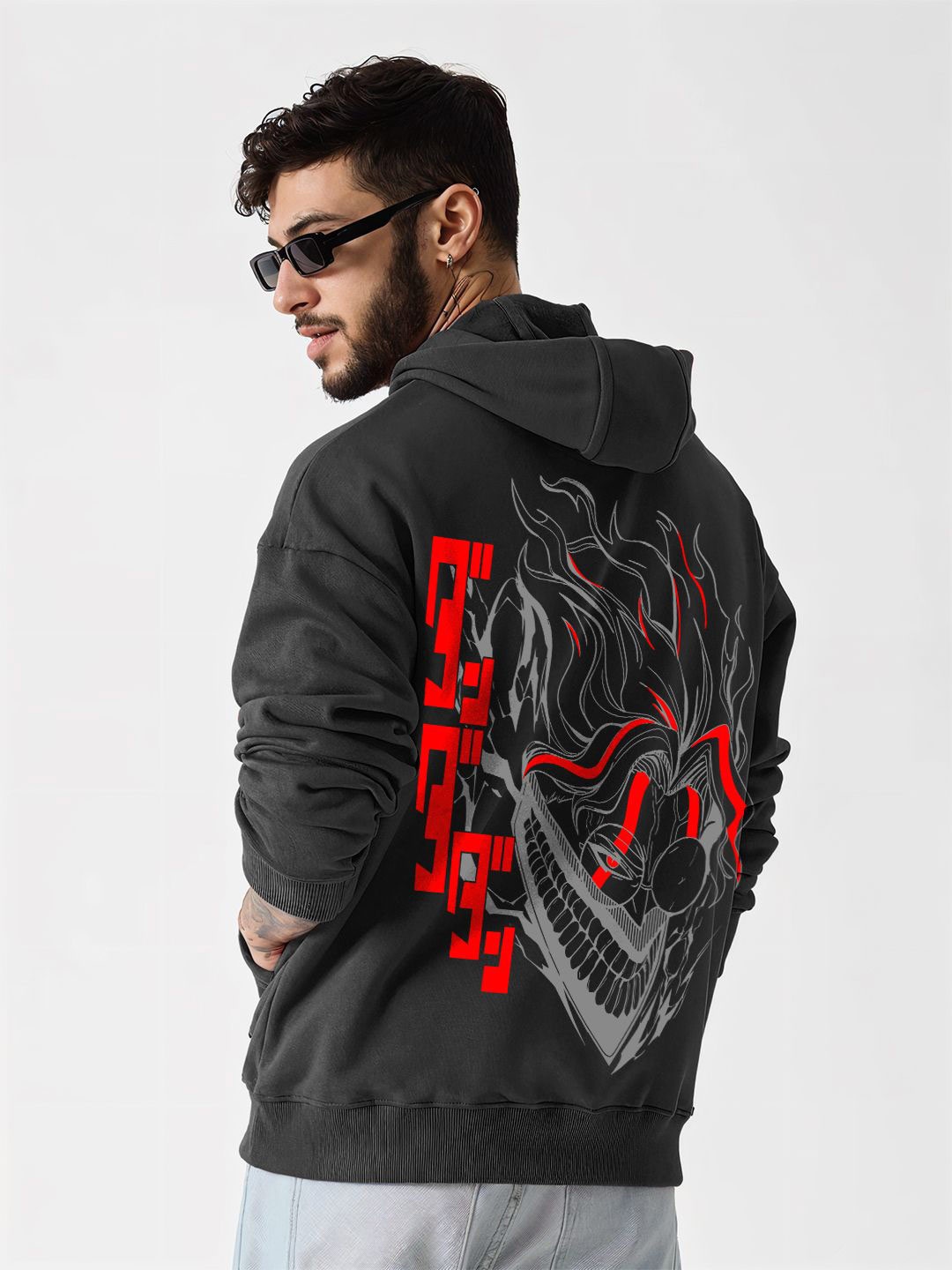 

Crazymonk Men Dandadan Okarun Black Oversized Printed Anime Hoodie