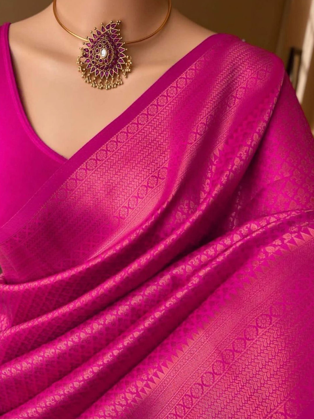 

choiceit Woven Design Pure Silk Saree, Pink