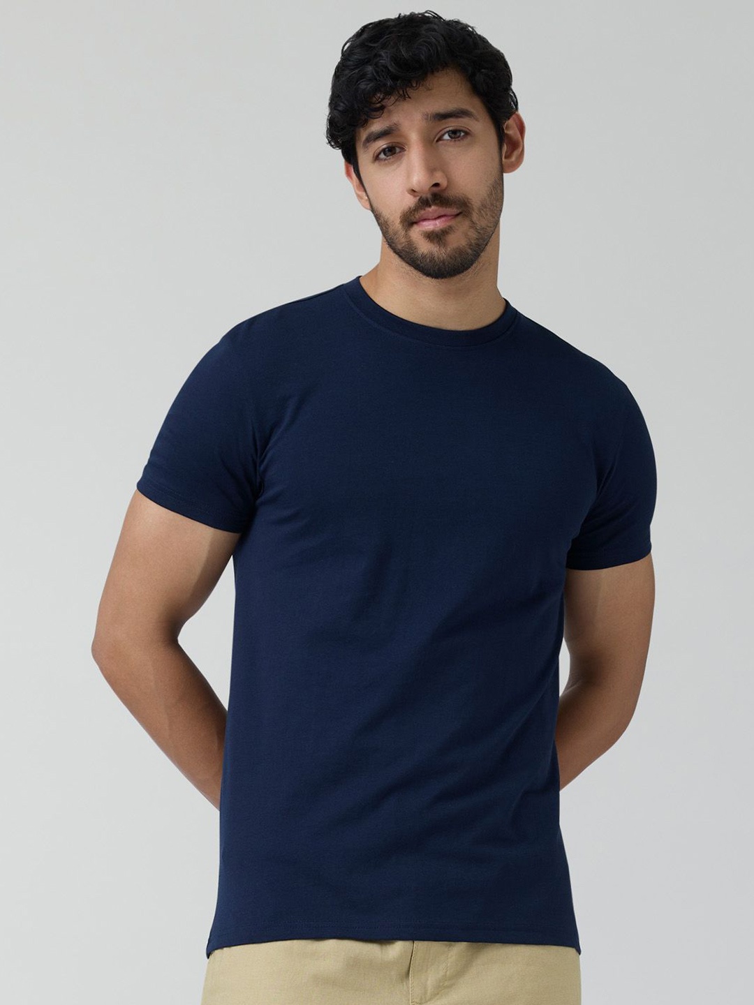 

XYXX Men Cotton Rich Solid Code T-shirt, Navy blue