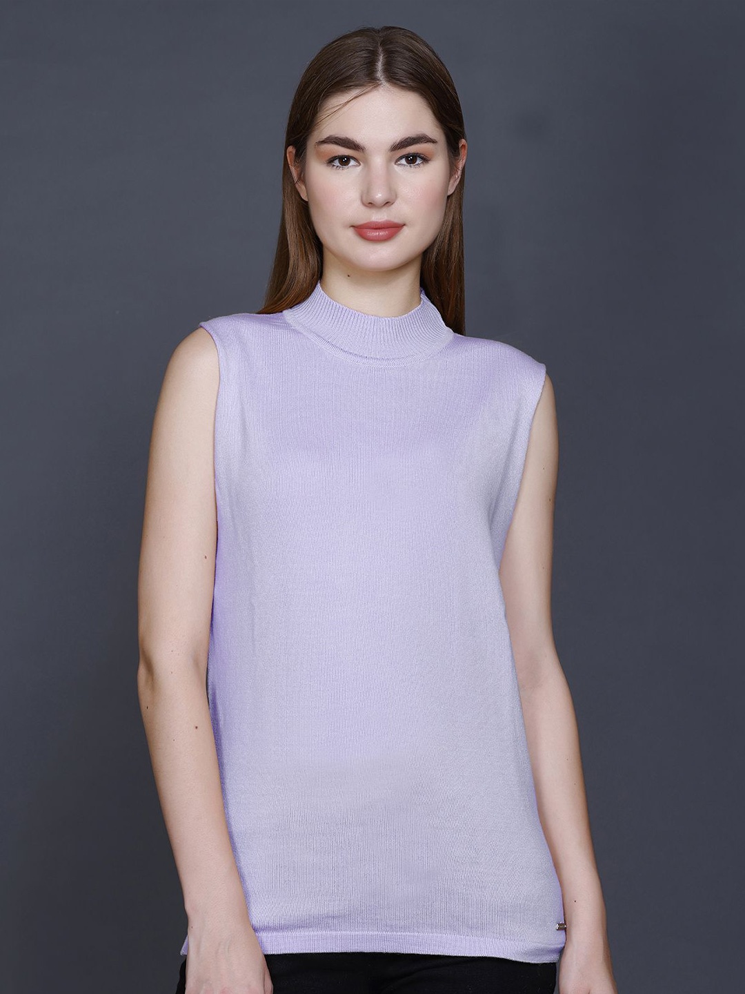 

GODFREY Women Turtle Neck Woollen Sweater Vest, Lavender
