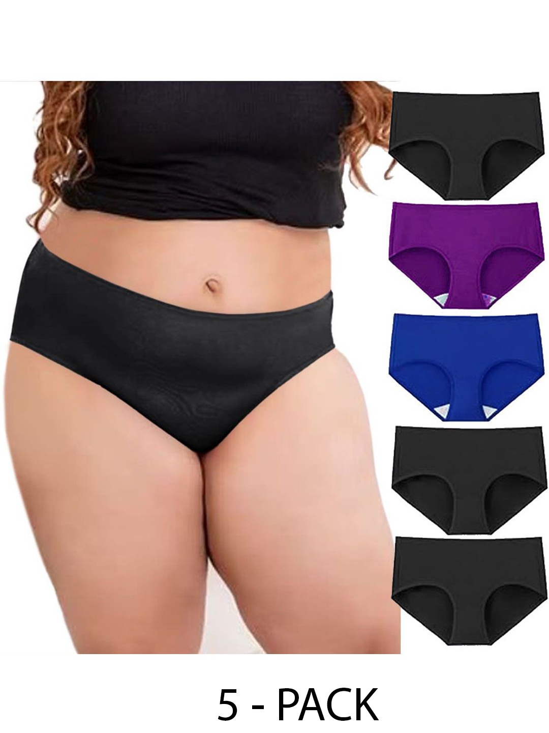 

Diving Deep Women Pack of 5 Cotton Plus Size Low Rise Hipster Briefs, Black