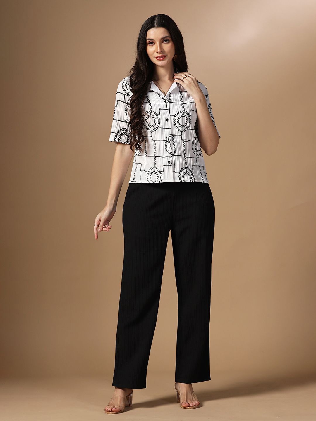 

Moda Rapido White Embroidered Short Sleeves Shirt & Trousers