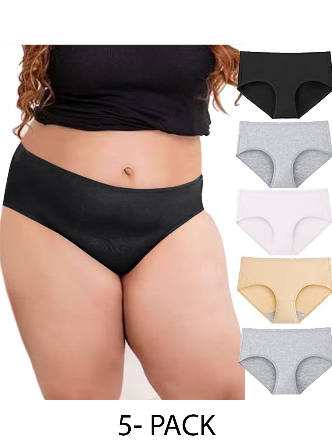 

Diving Deep Women Pack of 5 Cotton Mid-Rise Hipster Briefs, Black