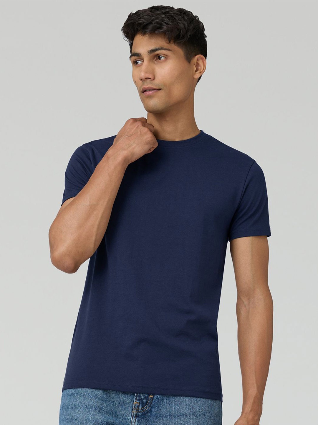 

XYXX Men Ultra Breezy Super Combed Cotton Solid Crew Neck T-Shirt, Navy blue