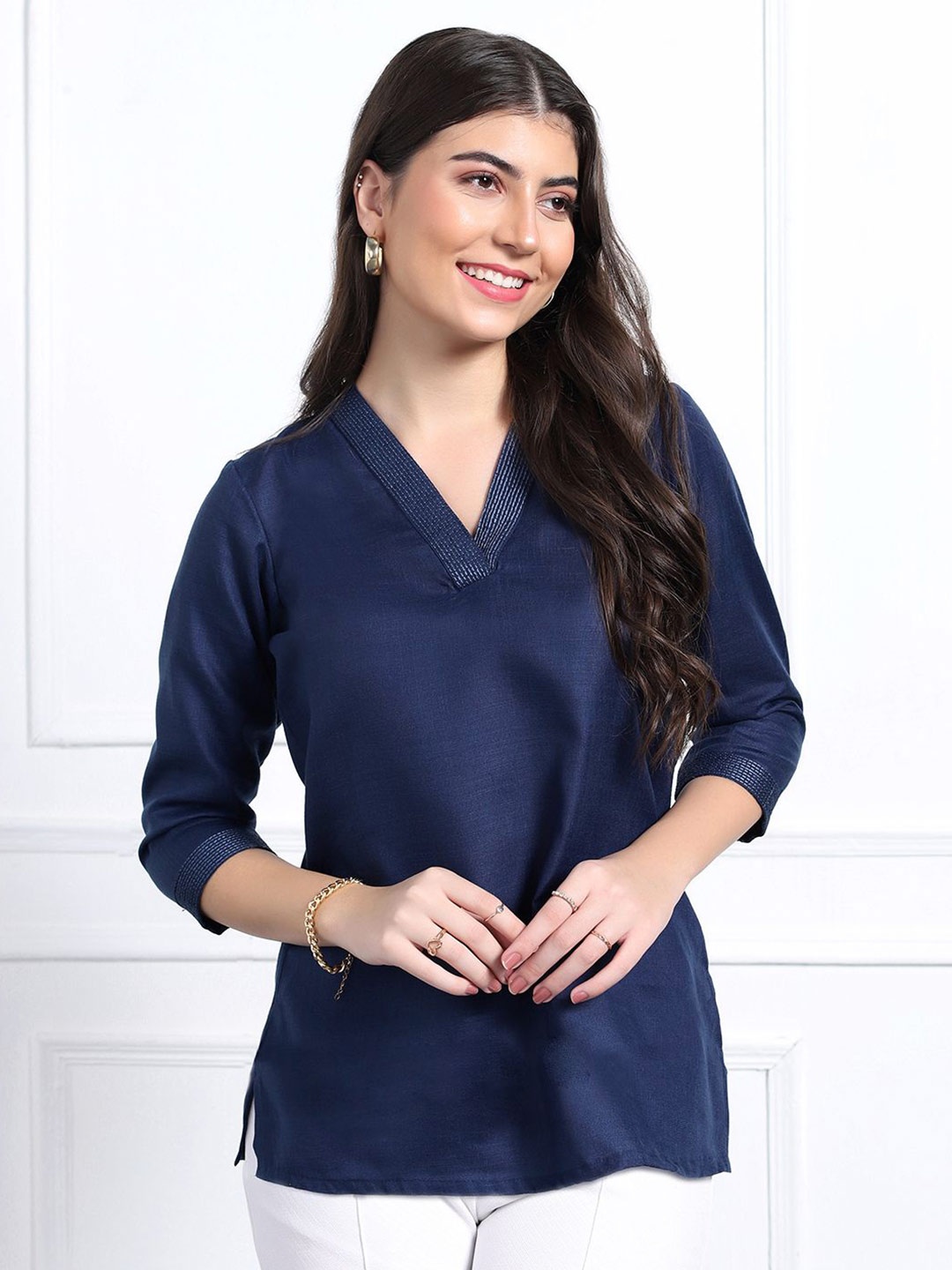 

Moda Rapido Women Embroidered Detail Top, Blue