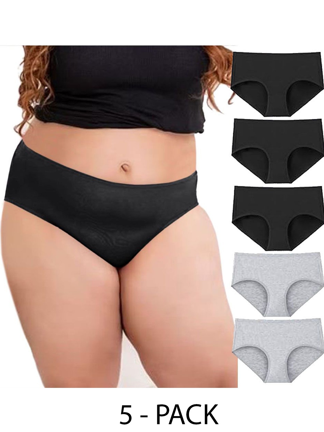 

Diving Deep Women Pack of 5 Cotton Assorted Plus Size Hipster Briefs