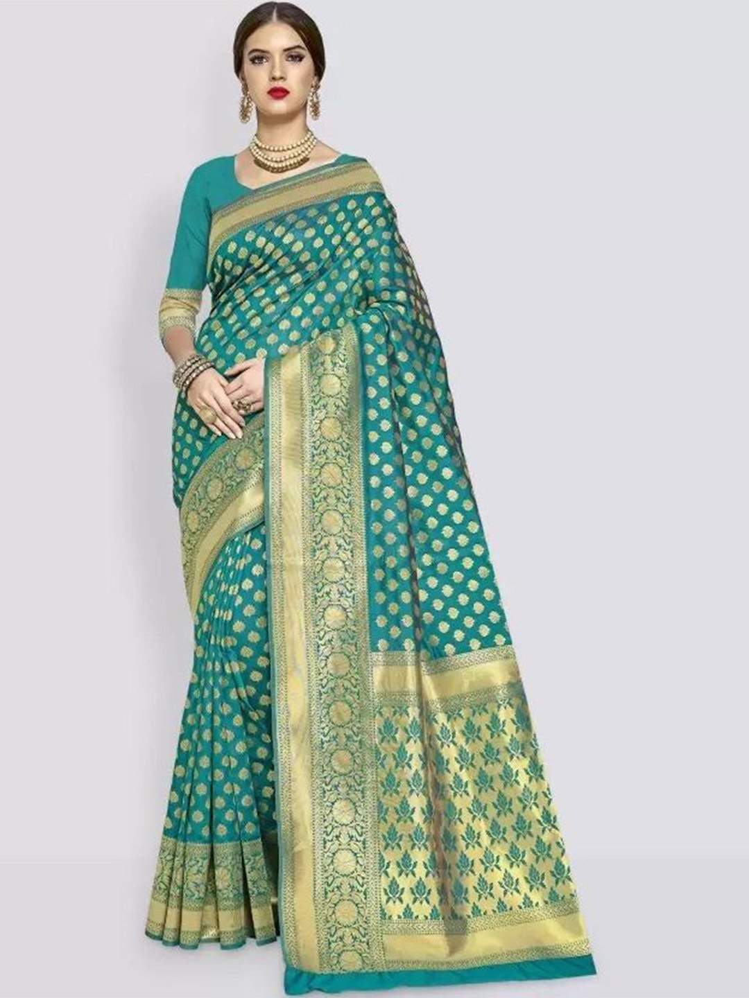 

Florence Woven Design Pure Silk Saree, Turquoise blue