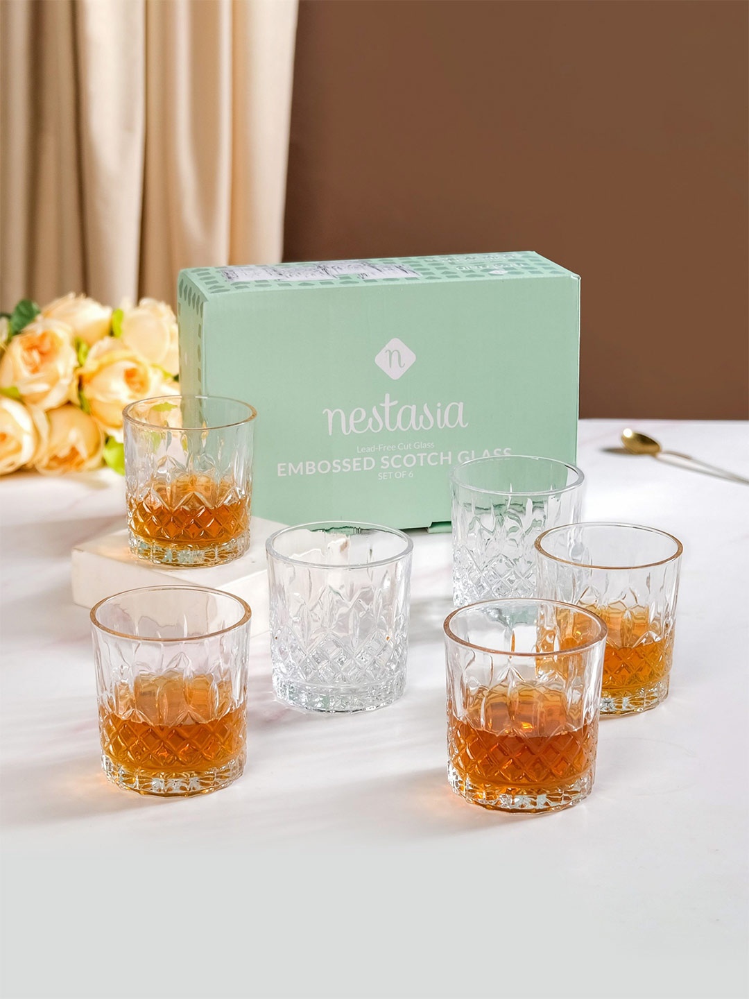 

Nestasia Transparent 6 Pieces Prism Cut Whiskey Glass 240 ml each