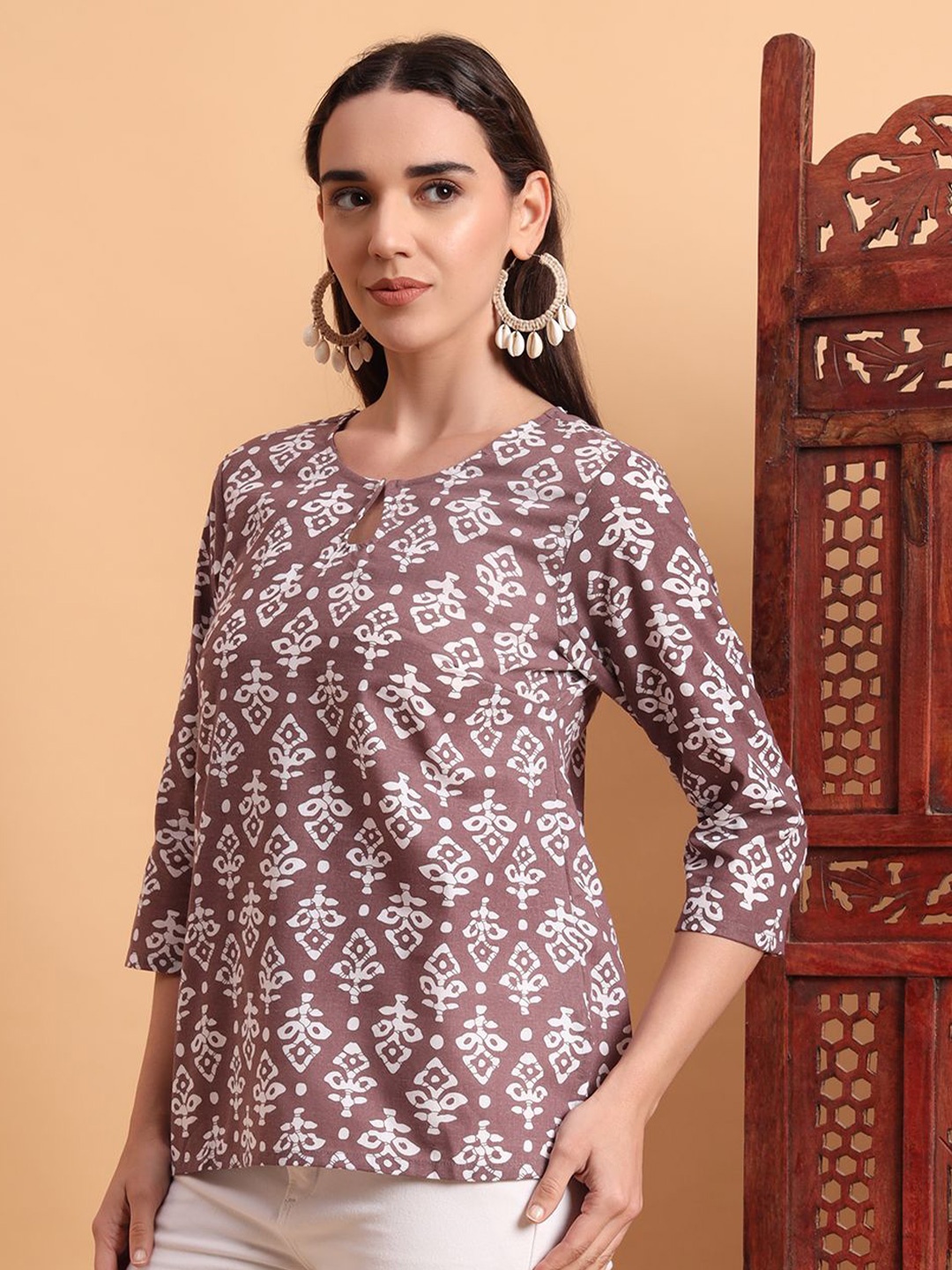 

Anouk Rustic Women Ethnic Motifs Printed Pure Cotton Kurti, Mauve