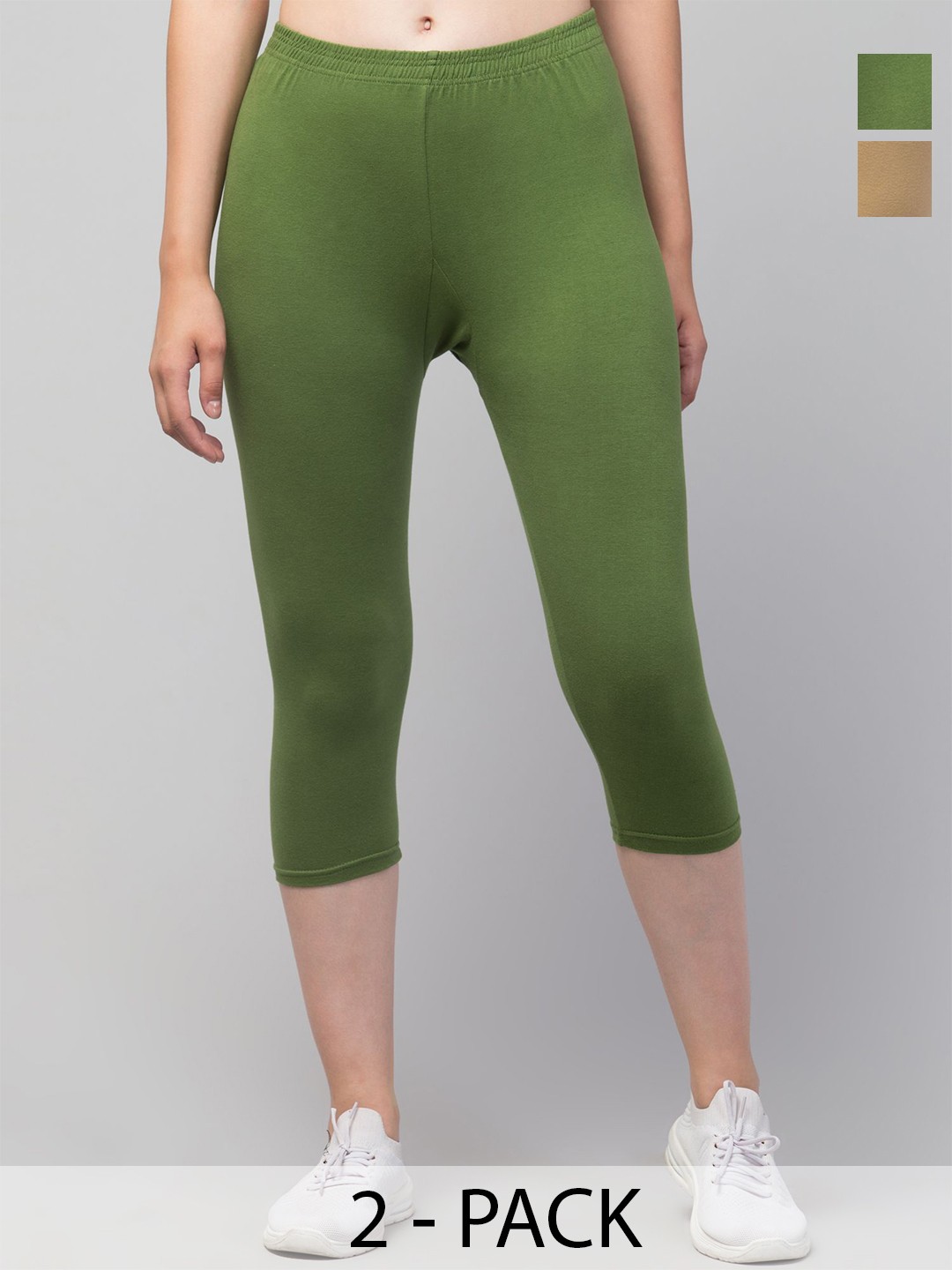 

ULLAS Women Pack of 2 Slim Fit Capris, Lime green
