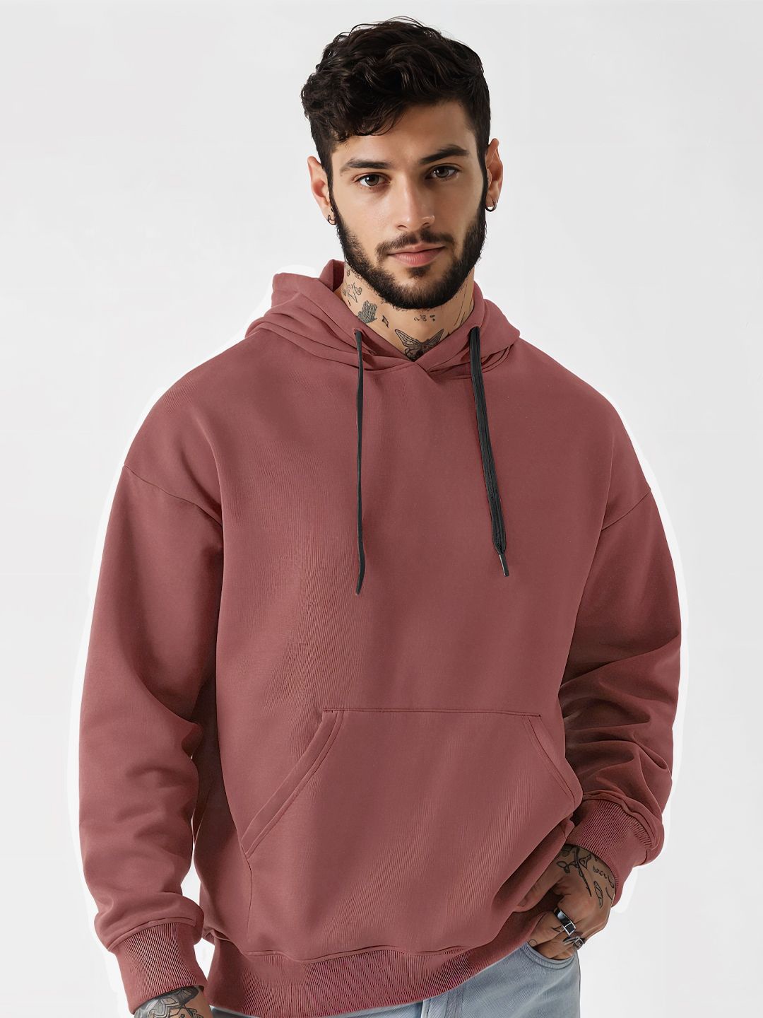 

Crazymonk Men Plain Cardavon Oversized Hoodie, Mauve