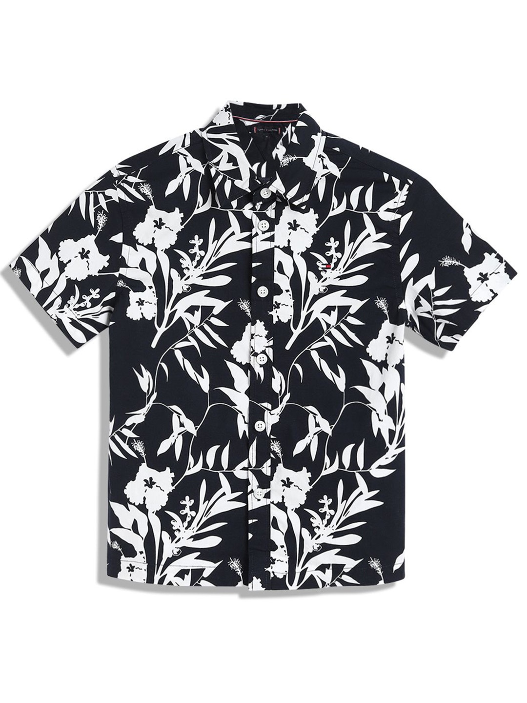 

Tommy Hilfiger Boys BB STRETCH Spread Collar Floral Printed Cotton Casual Shirt, Black