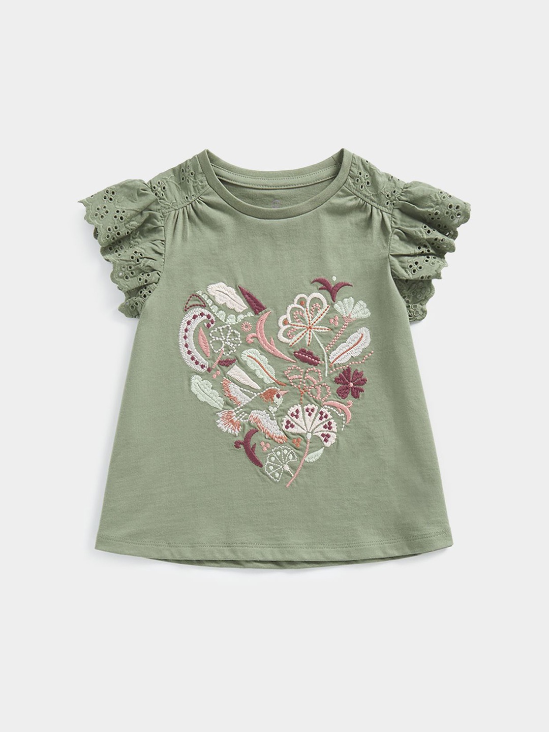 

mothercare Floral Print Flutter Sleeve Cotton Top, Khaki