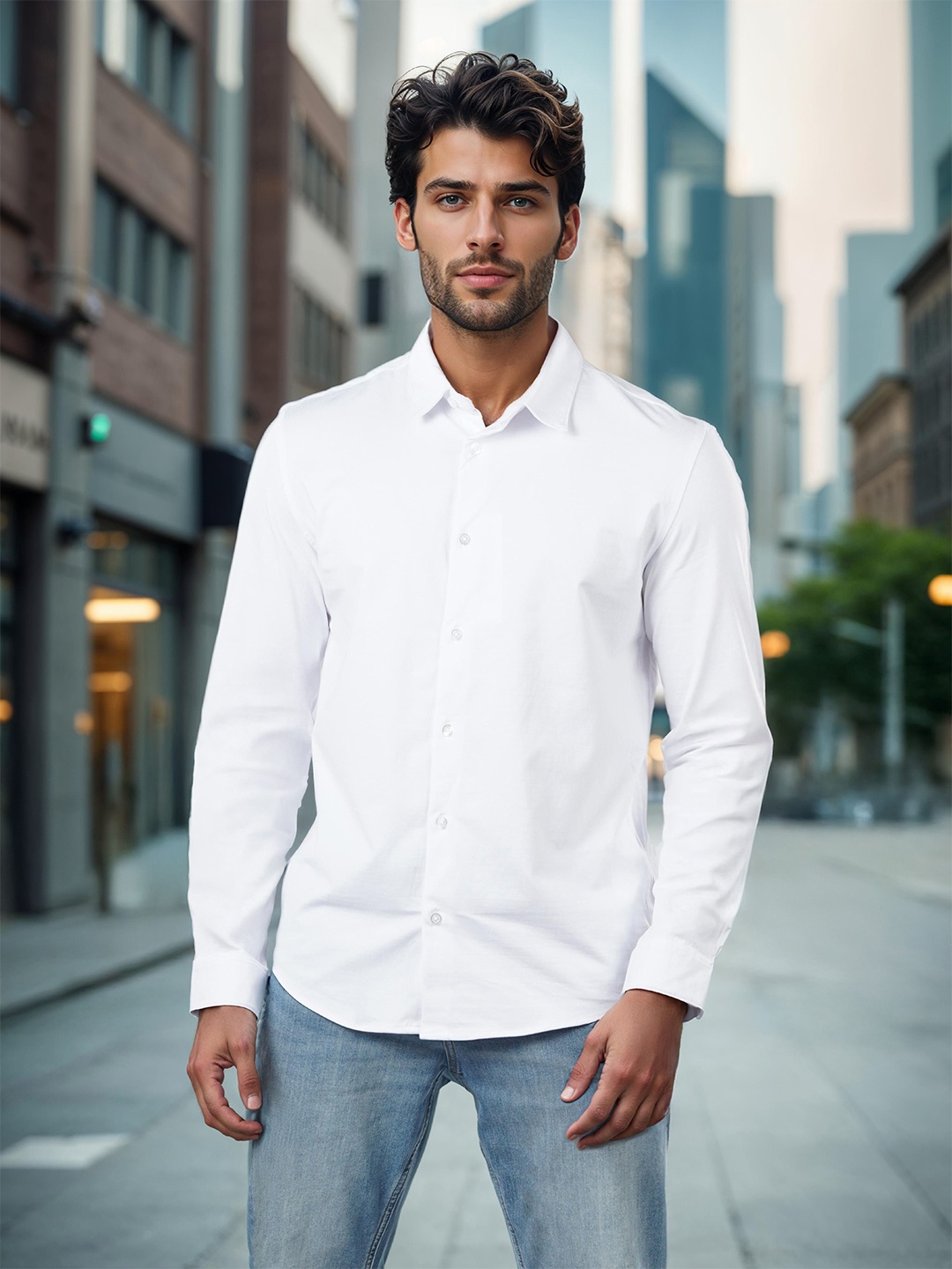 

Celio Men Classic Fit Spread Collar Solid Cotton Casual Shirt, White