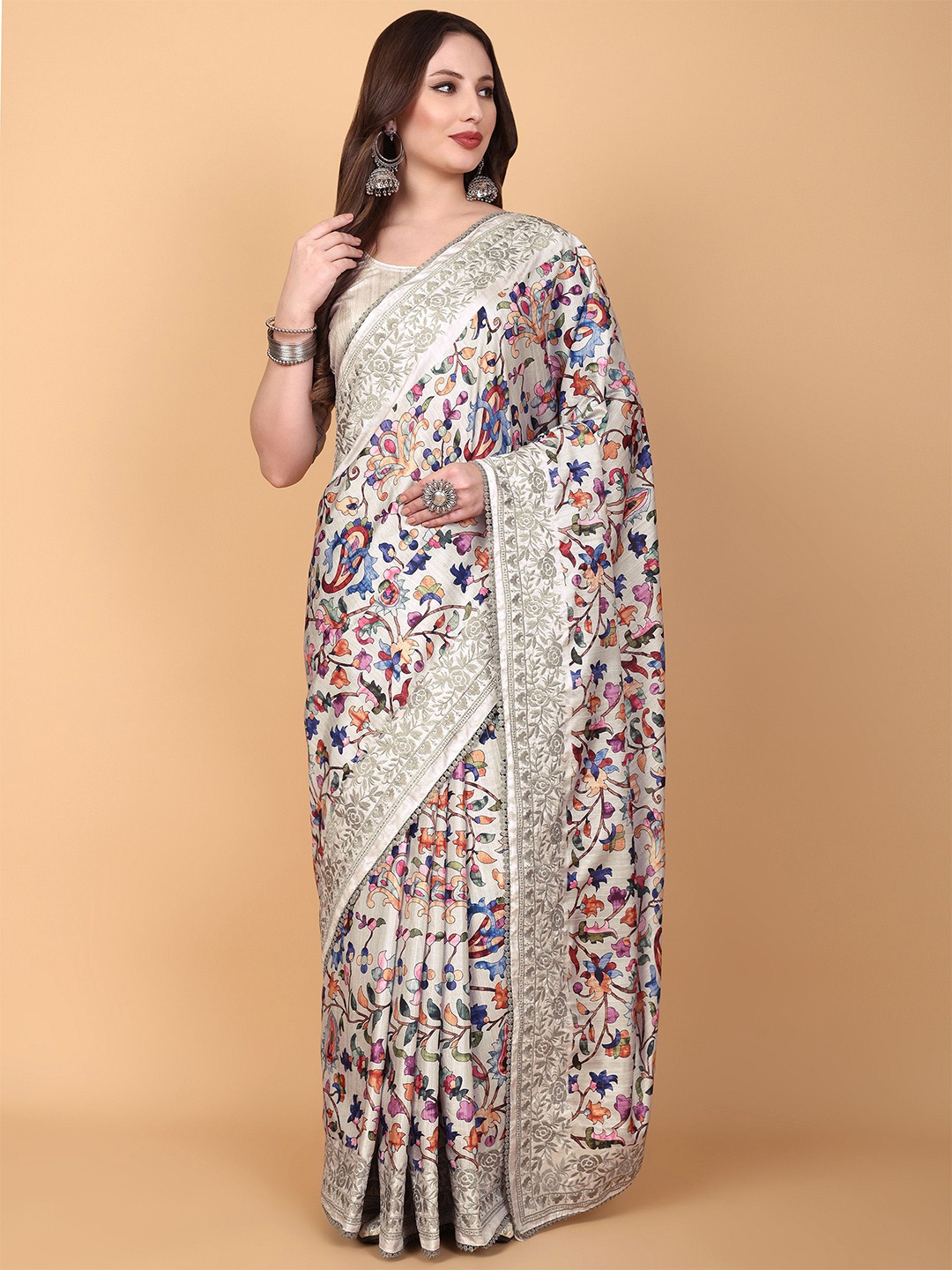 

Vastrang Floral Printed Embroidered Saree, Grey