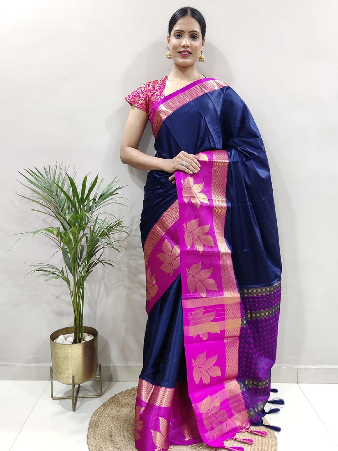 

A TO Z CART Floral Woven Design Zari Pure Silk Saree, Blue