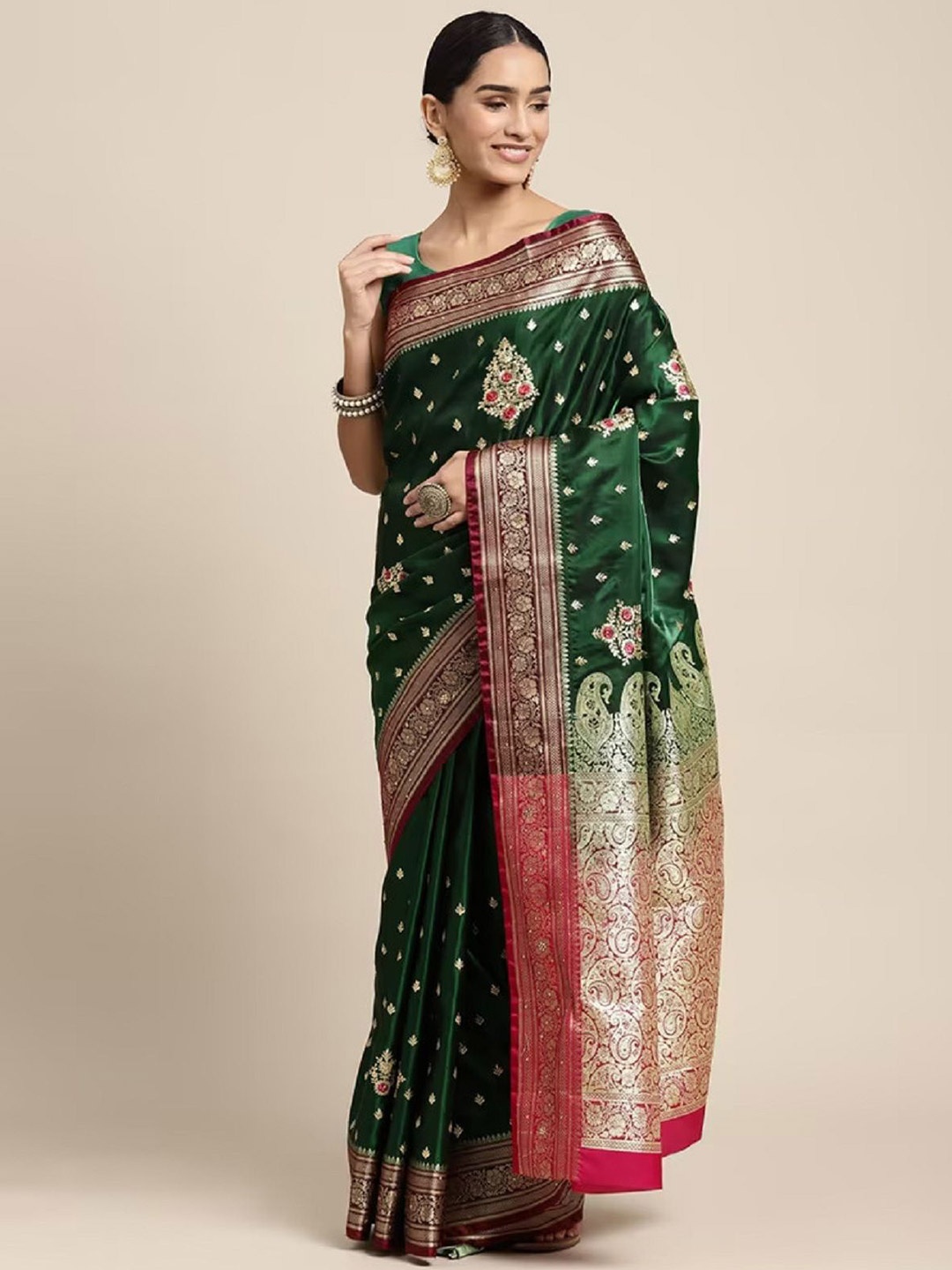

A TO Z CART Floral Woven Design Zari Banarasi Saree, Green