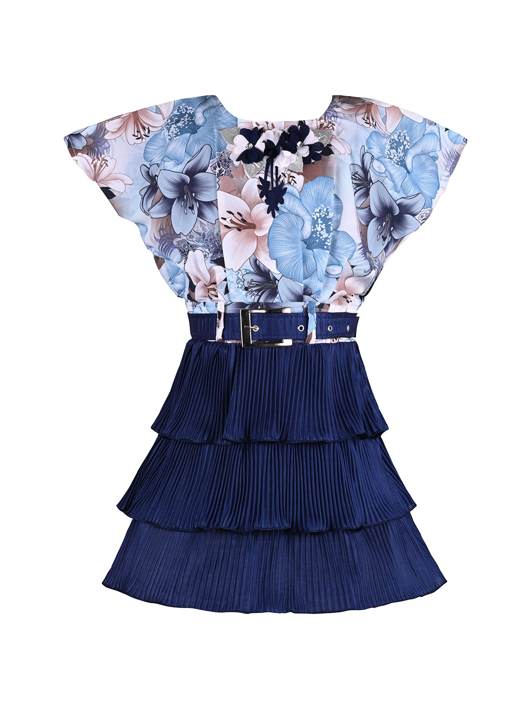

Wish Karo Floral Print Satin Fit & Flare Dress, Blue