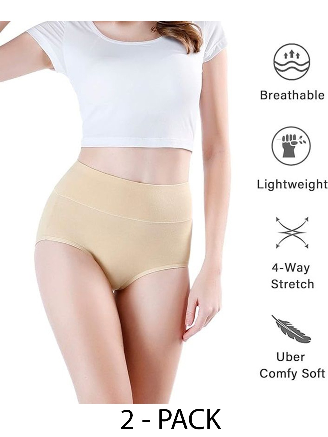 

Diving Deep Women Pack of 2 Cotton High-Rise Hipster Briefs, Beige