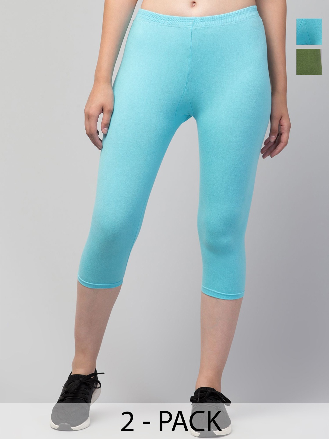 

ULLAS Women Pack of 2 Skinny Fit Capris, Turquoise blue