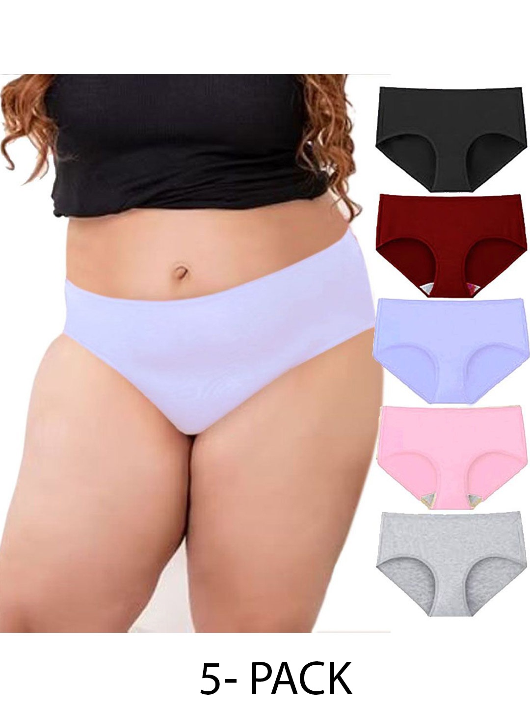 

Diving Deep Women Pack of 5 Plus Size Low-Rise Hipster Briefs, Black