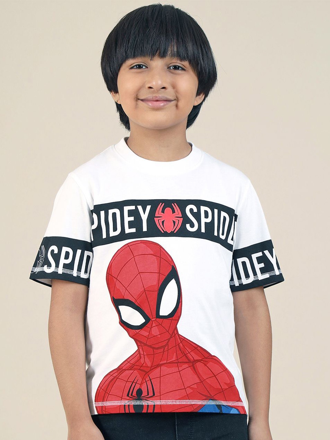 

Kids Ville Boys Spider-Man Graphic Printed Round Neck Cotton T-shirt, White
