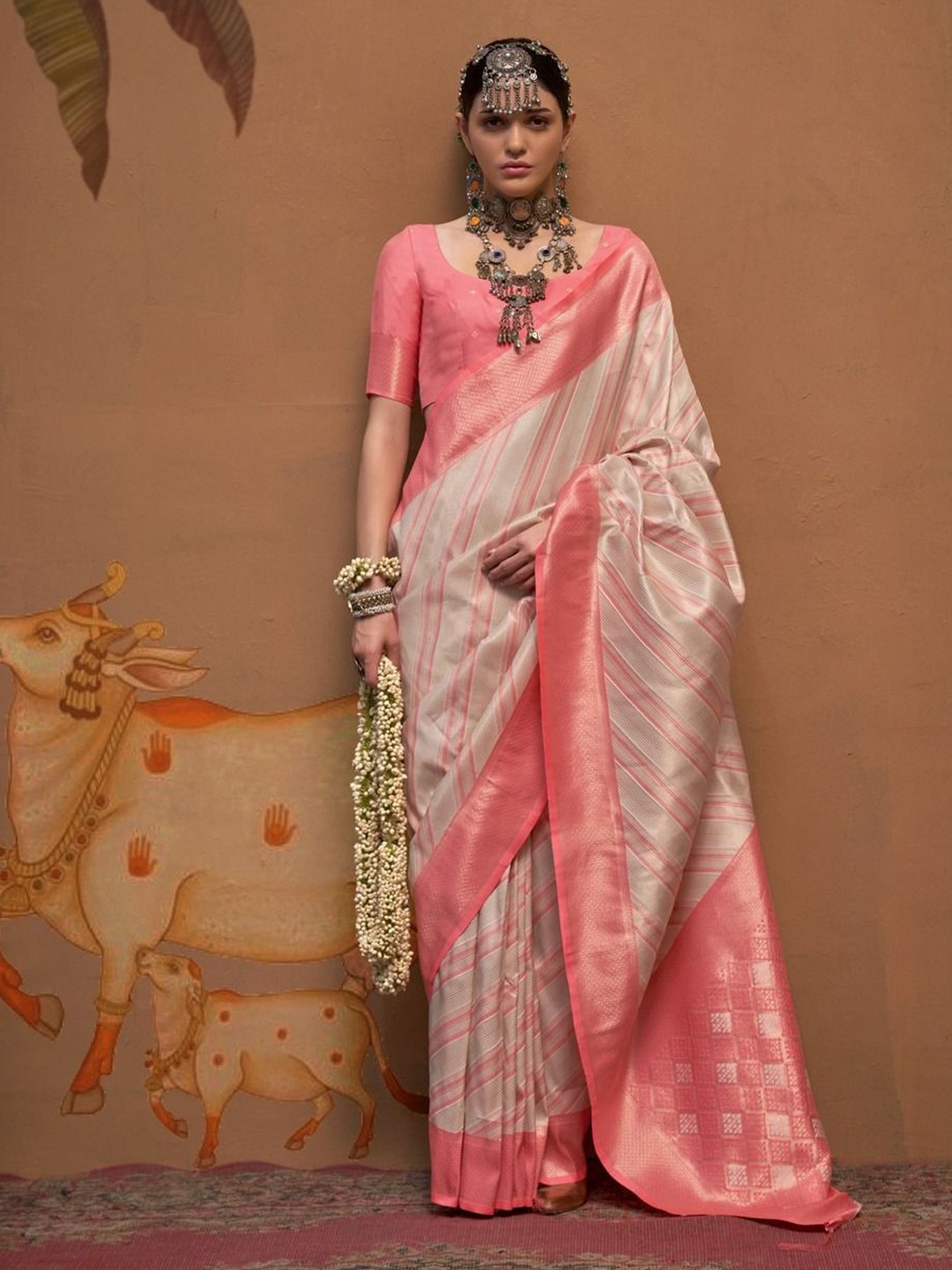 

Anouk Woven Design Zari Silk Blend Banarasi Saree, Pink