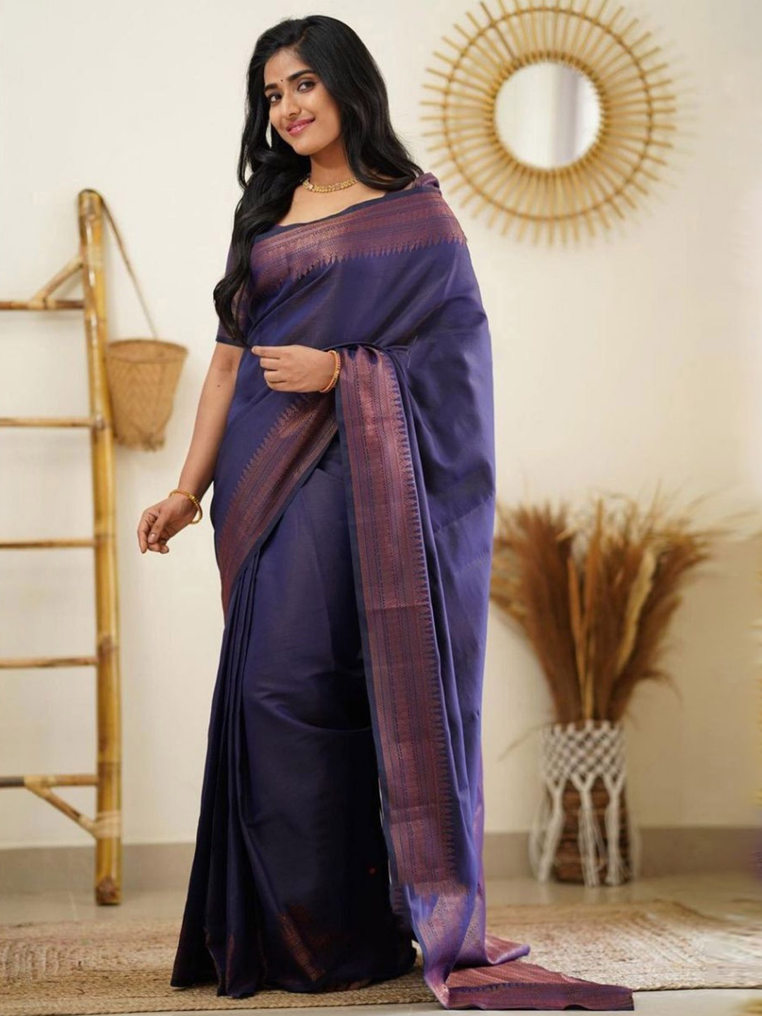 

Anouk Solid Zari Banarasi Saree, Navy blue