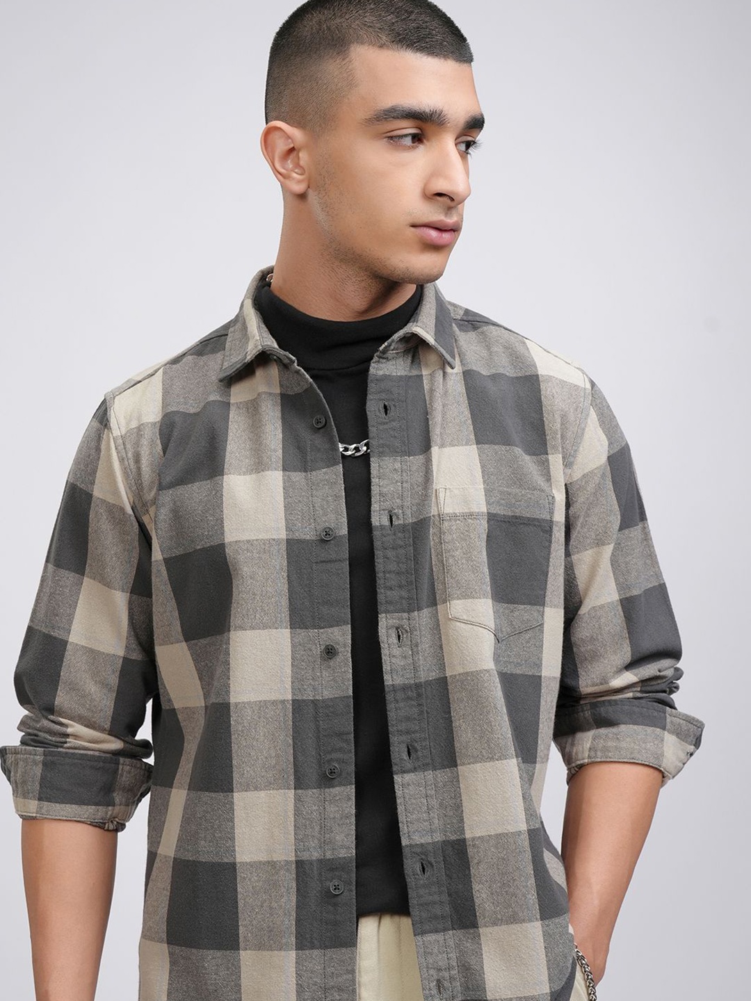 

HIGHLANDER Men Checked Casual Shirt, Beige