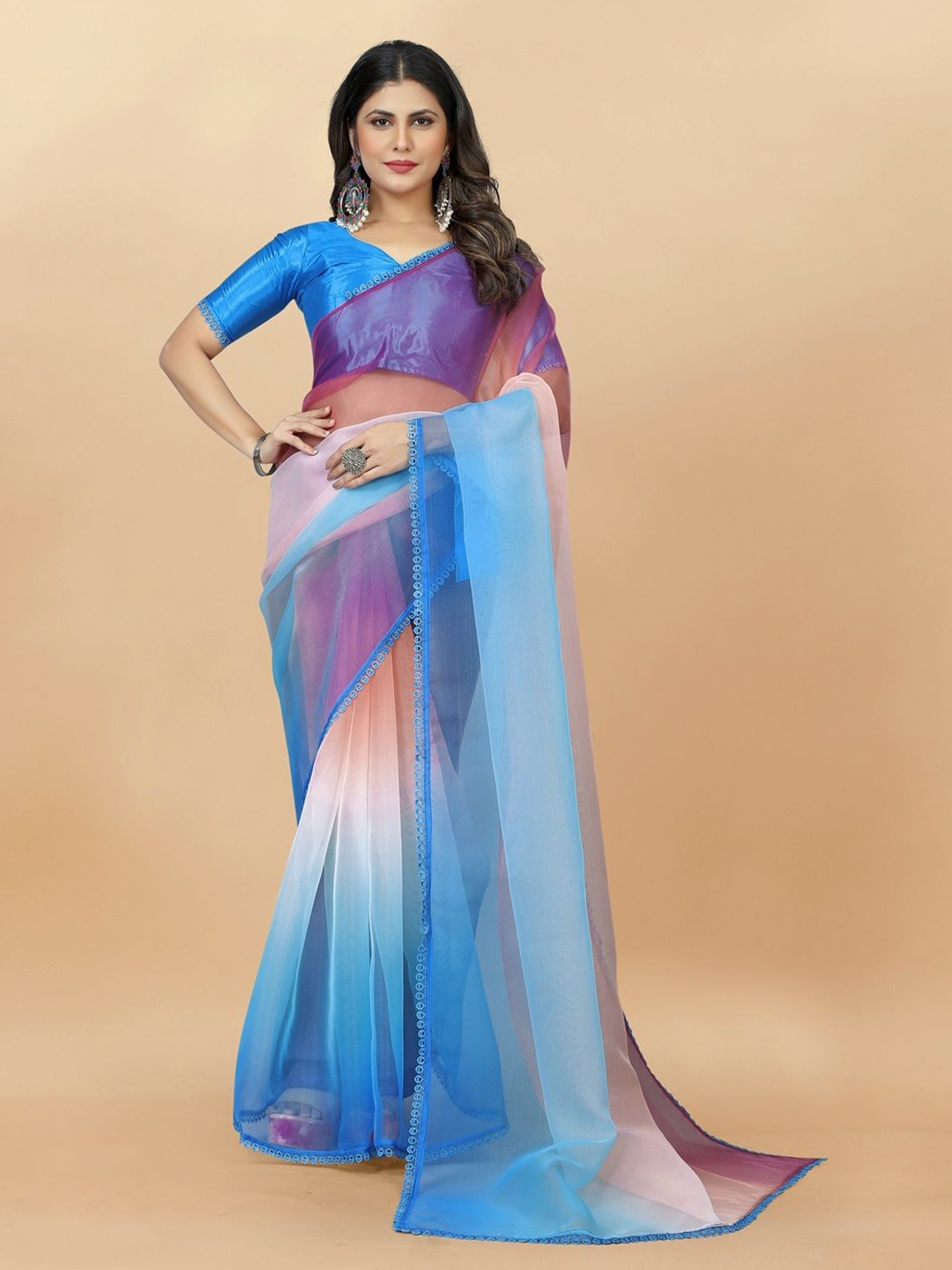 

TATMIN Ombre Organza Saree, Blue